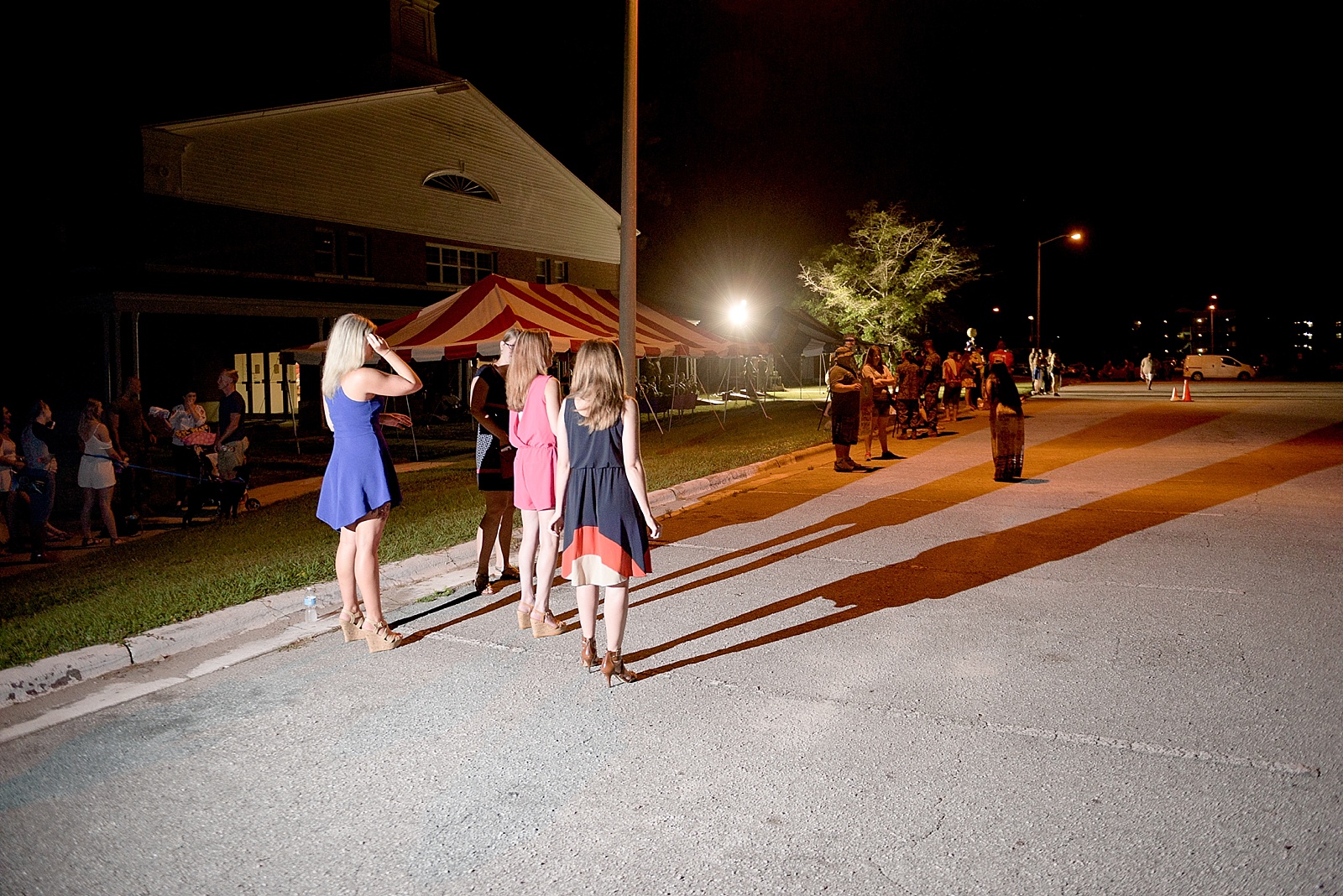 Nighttime Marine Corps homecoming photography at Camp Lejeune from North Carolina portrait photographer Lauren Nygard